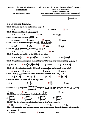 Đề thi thử kì thi tuyển sinh vào Lớp 10 THPT môn Toán - Mã đề 101 - Năm học 2019-2020 (Có đáp án)